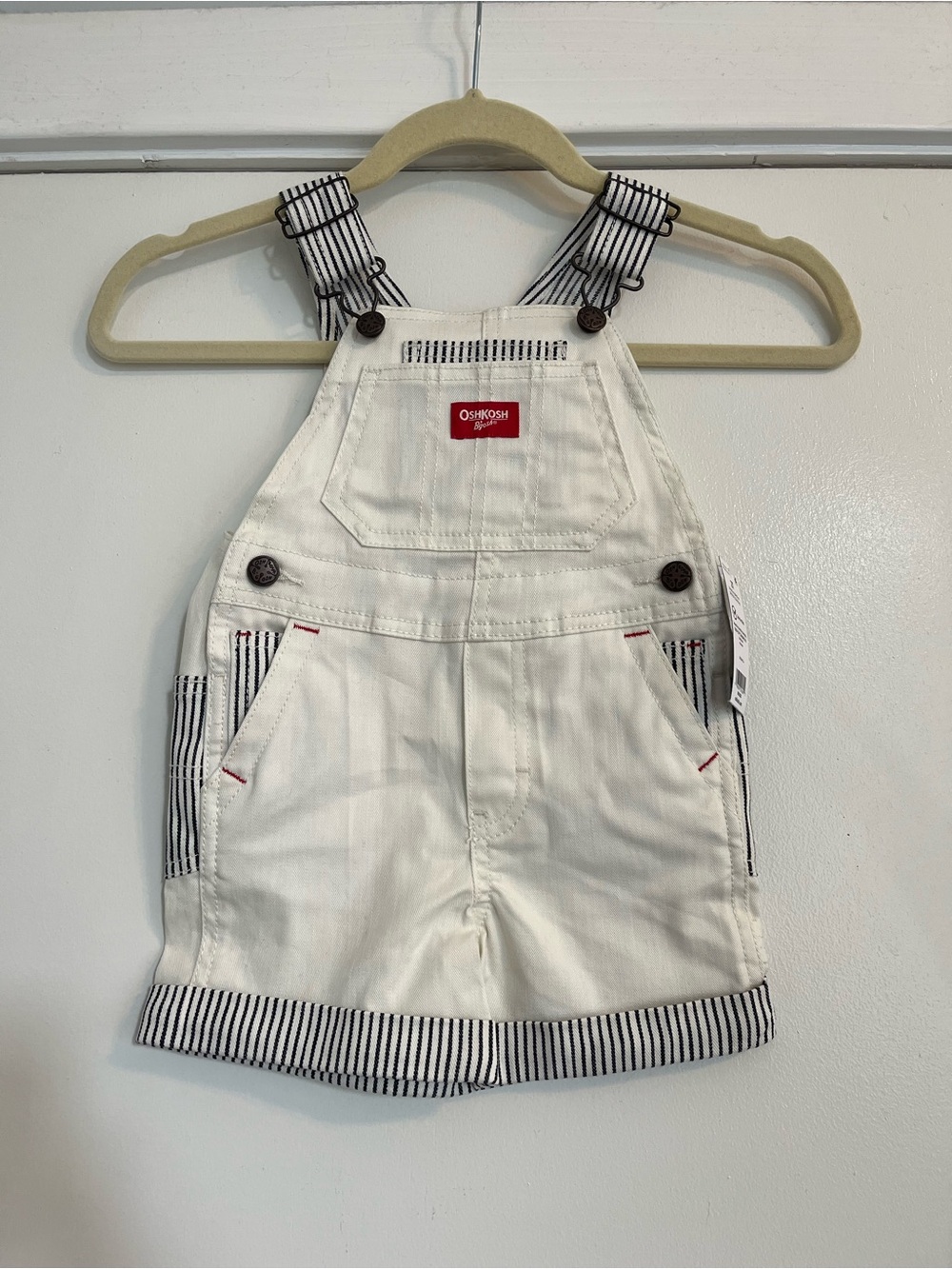 OshKosh B'gosh Cream White Overalls with Stripes Trim NWT kids boys 2T toddler
